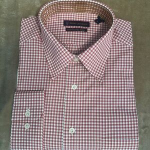 New Henry Jacobson, size Large, 100% cotton red checked woven sport shirt